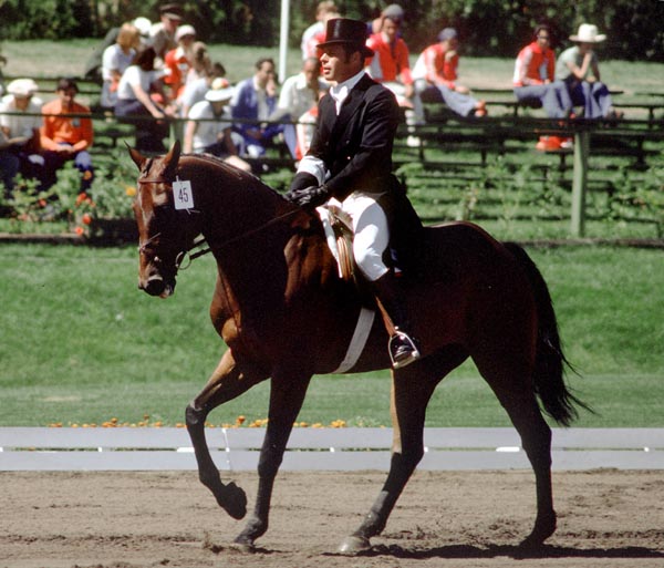 Canada's Robin Hahn rides L'Esprit in an equestrian event at the 1976 Montreal Olympic games. (CP PHOTO/ COA/RW)