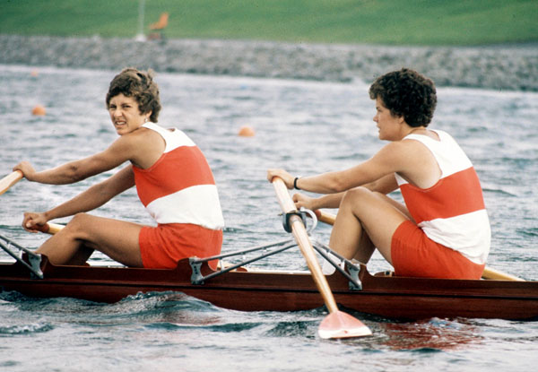 Canada's Cheryl Howard and Bev Cameron compete in the women's 2x rowing event at the 1976 Montreal Olympic Games. (CP Photo/COA)