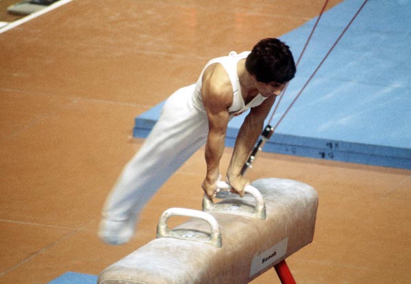 Canada's Phillip Delasalle competes in a gymnastics event at the 1976 Olympic games in Montreal. (CP PHOTO/ COA/ RW)