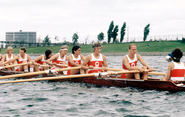 Canada's women's 8+ rowing team competes in the rowing event at the 1976 Montreal Olympic Games. (CP Photo/COA)