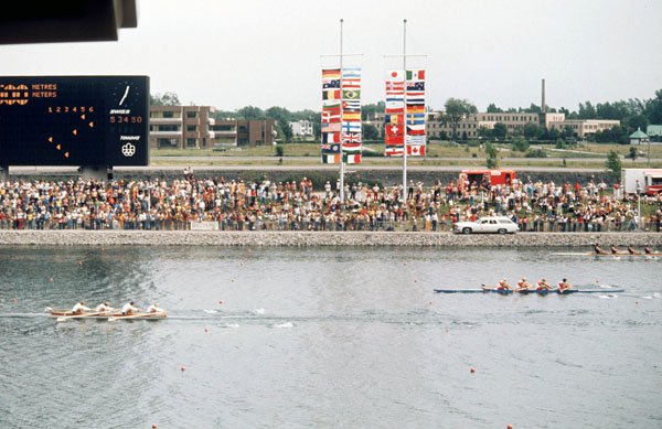 Canada's Ian Gordon, Phil Monckton, Andy Van Ruyven and Brian Dick (right) compete in the men's 4x rowing event at the 1976 Montreal Olympic Games. (CP Photo/COA)