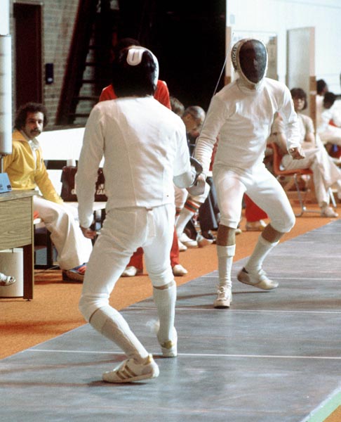 Canada's Marc Lavoie (right) competes in the fencing event at the 1976 Olympic games in Montreal. (CP PHOTO/ COA/ BB)