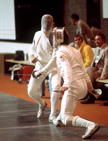 Canada's Marc Lavoie (026) competes in the fencing event at the 1976 Olympic games in Montreal. (CP PHOTO/ COA/ BB)