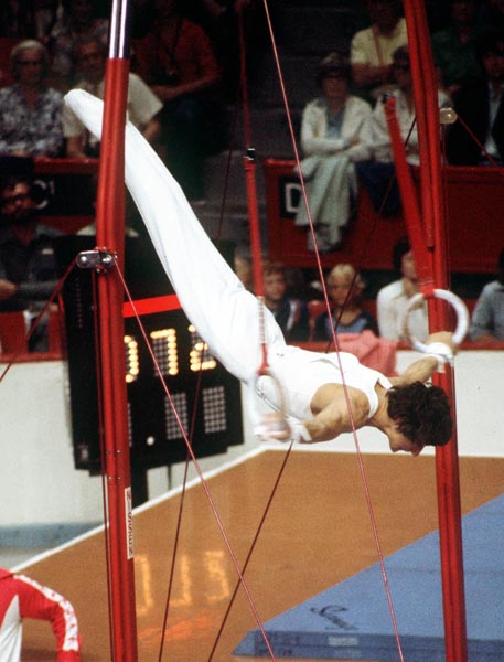 Canada's Philip Delesalle competes in a gymnastics event at the 1976 Olympic games in Montreal. (CP PHOTO/ COA/ RW)
