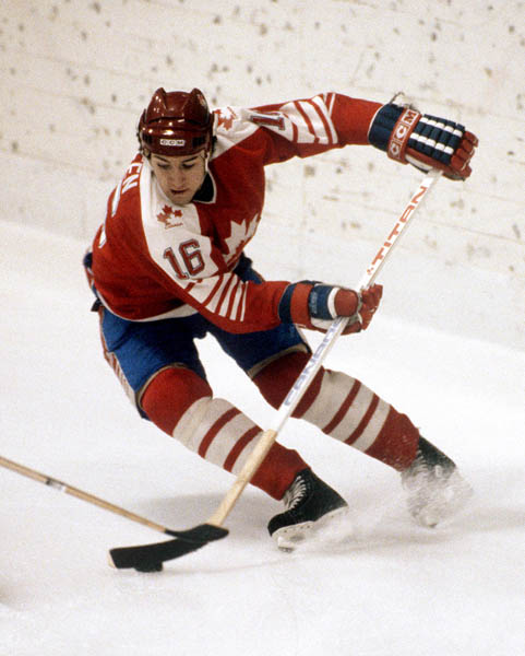 Canada's Kevin Dineen handles the puck during hockey action against Finland at the 1984 Winter Olympics in Sarajevo. (CP PHOTO/ COA/J. Merrithew )
