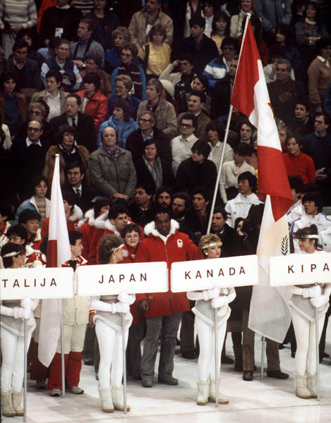 Canadian athletes line-up during opening ceremonies at the 1984 Winter Olympics in Sarajevo. (CP PHOTO/COA/J. Merrithew )