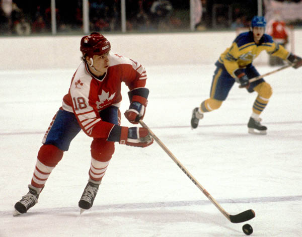 Canada's Russ Courtnall skates during hockey action against Sweden at the 1984 Winter Olympics in Sarajevo. (CP PHOTO/ COA/O. Bierwagon )