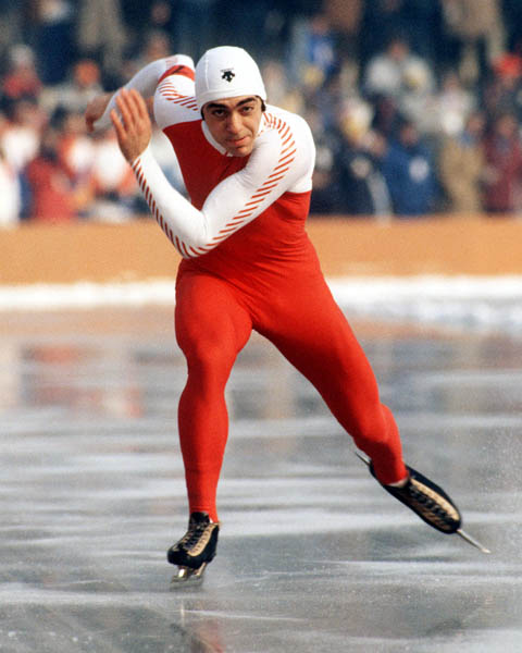 Canada's Gaetan Boucher participating in a speed skating event at the 1984 Winter Olympics in Sarajevo. (CP PHOTO/COA/O. Bierwagon)