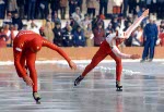 Canada's Gaetan Boucher (right) participates in a speed skating event at the 1984 Winter Olympics in Sarajevo. (CP PHOTO/COA/O. Bierwagon)