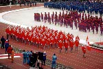 Canadian flag-bearer Gaetan Boucher leads Canadian athletes as they make their entrance during the opening ceremonies at the 1984 Winter Olympics in Sarajevo. (CP PHOTO/COA/J. Merrithew )