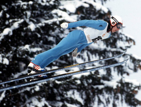 Canada's Steve Collins participates in the ski jumping event at the 1984 Winter Olympics in Sarajevo. (CP PHOTO/COA/J. Merrithew)
