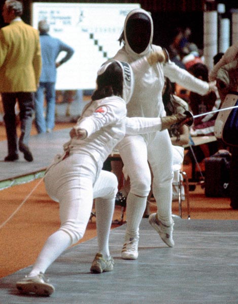 Canada's Chantal Payer (in front) competes in the fencing event at the 1976 Olympic games in Montreal. (CP PHOTO/ COA/ BB)