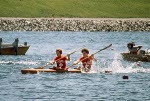 Canada's Ann Dodge and Susan Holloway compete in a kayaking event at the 1976 Olympic games in Montreal. (CP PHOTO/ COA/ Ted Grant)