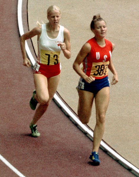 Canada's Joan Wenzel (left) competes in an athletics event at the 1976 Olympic games in Montreal. (CP PHOTO/ COA/RW)