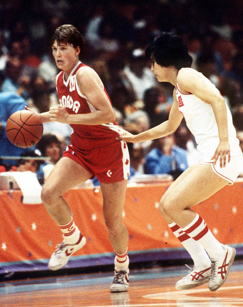 Canada's Bev Smith (right) runs up the court during women's basketball action at the 1984 Olympic Games in Los Angeles. (CP PHOTO/COA/JM)