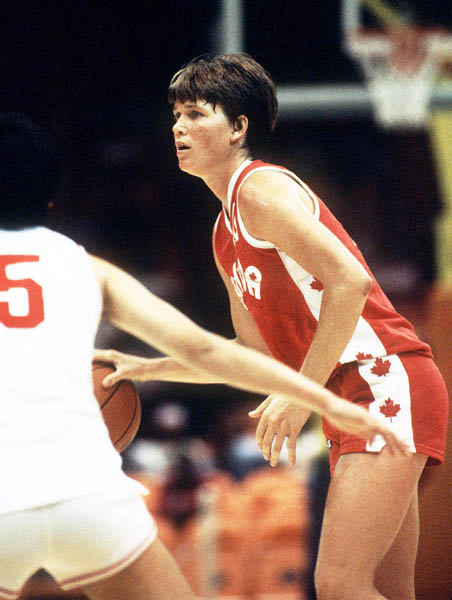 Canada's Bev Smith dribbles during women's basketball action at the 1984 Olympic Games in Los Angeles. (CP PHOTO/COA/JM)