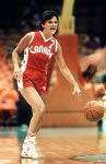 Canada's Debbie Huband (right) shoots for the hoop during women's basketball action at the 1984 Olympic Games in Los Angeles. (CP PHOTO/COA/JM)