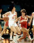 Canada's Anna Pendergast (right) runs with the ball during women's basketball action at the 1984 Olympic Games in Los Angeles. (CP PHOTO/COA/JM)