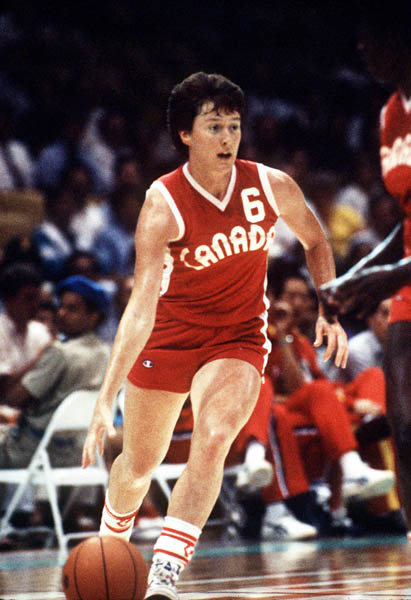 Canada's Anna Pendergast dribles during women's basketball action at the 1984 Olympic Games in Los Angeles. (CP PHOTO/COA/JM)