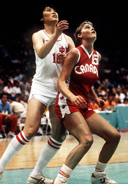 Canada's Misty Thomas (15) looks up during women's basketball action at the 1984 Olympic Games in Los Angeles. (CP PHOTO/COA/JM)