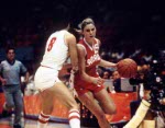 Canada's Misty Thomas (right) avoids an opponent during women's basketball action at the 1984 Olympic Games in Los Angeles. (CP PHOTO/COA/JM)