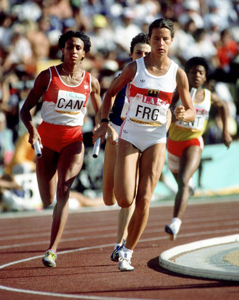 Canada's Charmaine Crooks (left) competes in an athletics event at the 1984 Olympic games in Los Angeles. (CP PHOTO/ COA/JM)