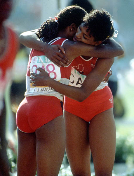 Canada's Molly Killingbeck and Jillian Richardson compete in an athletics event at the 1984 Olympic games in Los Angeles. (CP PHOTO/ COA/JM)