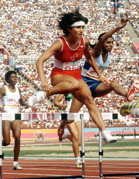 Canada's Andrea Page (left) competes in an athletics event at the 1984 Olympic games in Los Angeles. (CP PHOTO/ COA/JM)
