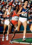 (From left to right) Canada's Marita Payne, Jillian Richardson, Molly Killingbeck and Charmaine Crooks celebrate their silver medal win in the 4x400m relay event at the 1984 Olympic games in Los Angeles. (CP PHOTO/ COA/Crombie McNeil)