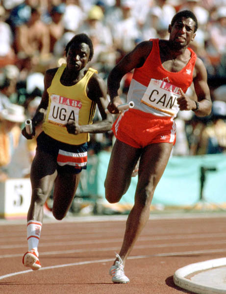 Canada's Tim Bethune (right) competes in an athletics event at the 1984 Olympic games in Los Angeles. (CP PHOTO/ COA/JM)
