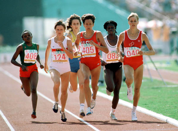 Canada's Ranza Clarke (right) competes in an athletics event at the 1984 Olympic games in Los Angeles. (CP PHOTO/ COA/JM)