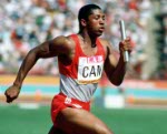 Canada's Sterling Hinds and Desai Williams (right) exchange the baton in a relay event at the 1984 Olympic games in Los Angeles. (CP PHOTO/ COA/JM)