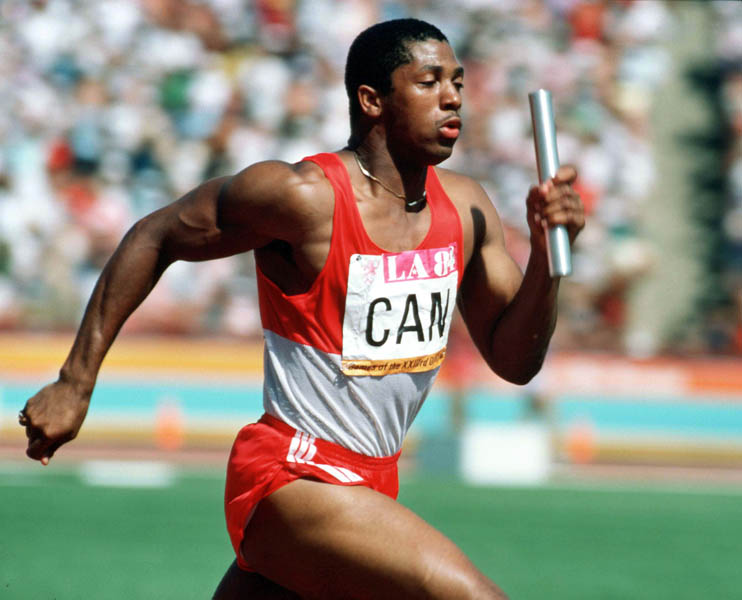Canada's Sterling Hinds competes in a relay event at the 1984 Olympic games in Los Angeles. (CP PHOTO/ COA/JM)