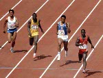 Canada's Ben Johnson (right) and Sterling Hinds competing in an athletics event at the 1984 Olympic games in Los Angeles. (CP PHOTO/ COA/JM)