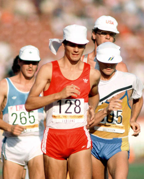 Canada's Guillaume Leblanc (front) competes in an athletics event at the 1984 Olympic games in Los Angeles. (CP PHOTO/ COA/JM)