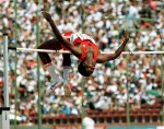 Canada's Alain Metellus competes in the high jump at the 1984 Olympic games in Los Angeles. (CP PHOTO/ COA/JM)