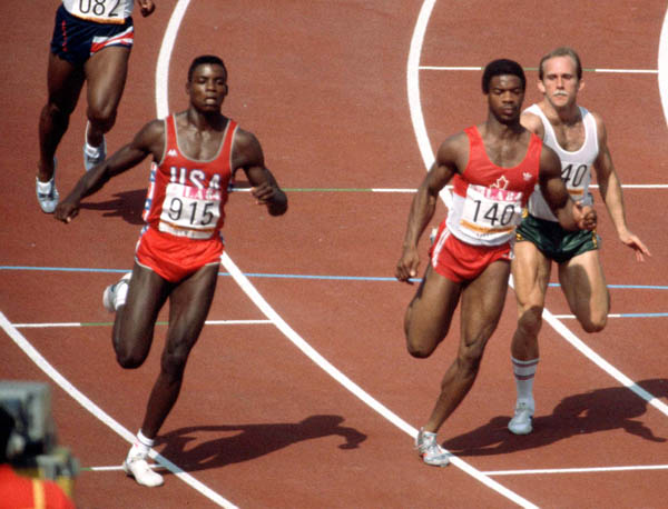 Canada's Tony Sharpe (centre) competes in an athletics event at the 1984 Olympic games in Los Angeles. (CP PHOTO/ COA/JM)