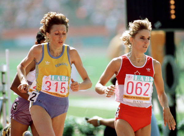 Canada's Christie Slythe (right) competes in an athletics event at the 1984 Olympic games in Los Angeles. (CP PHOTO/ COA/JM)