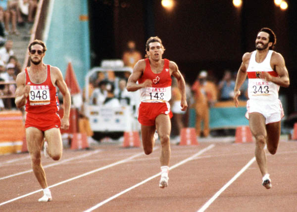 Canada's Dave Steen (centre) competes in a decathlon event at the 1984 Olympic games in Los Angeles. (CP PHOTO/ COA/JM)