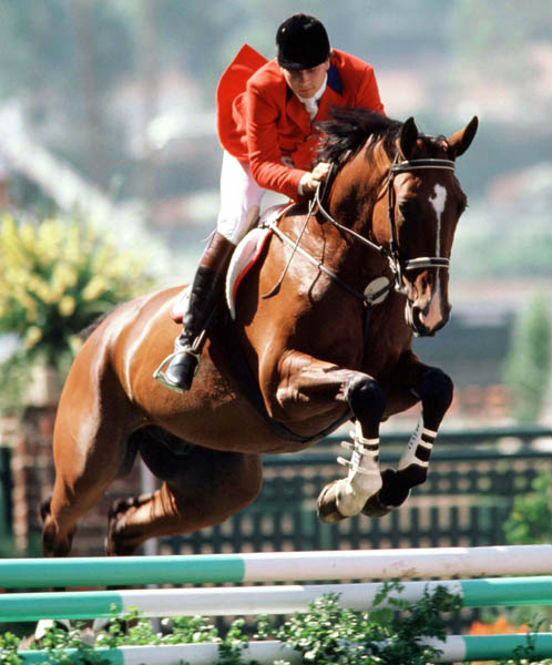 Canada's Mario Deslauriers rides Aramis in an equestrian event at the 1984 Olympic games in Los Angeles. (CP PHOTO/ COA/Tim O'lett)
