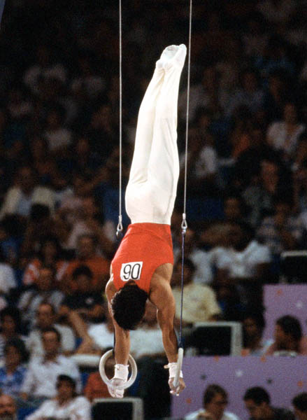 Canada's Daniel Gaudet competes in a gymnastics event at the 1984 Olympic games in Los Angeles. (CP PHOTO/ COA/ Tim O'lett)