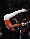Canada's Daniel Gaudet competes in a gymnastics event at the 1984 Olympic games in Los Angeles. (CP PHOTO/ COA/ Crombie McNeil)