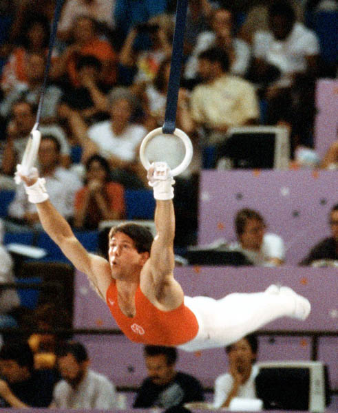 Canada's Warren Long competes in a gymnastics event at the 1984 Olympic games in Los Angeles. (CP PHOTO/ COA/ Tim O'lett)
