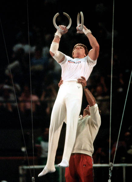 Canada's Brad Peters competes in a gymnastics event at the 1984 Olympic games in Los Angeles. (CP PHOTO/ COA/ Tim O'lett)