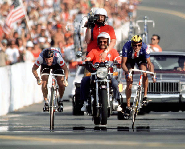 Canada's Steve Bauer (left) competes in a road cycling event at the 1984 Summer Olympics in Los Angeles. (CP PHOTO/ COA/ J Merrithew)