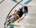 Canada's Curt Harnett celebrates the bronze medal he won for the sprint cycling event at the 1996 Atlanta Summer Olympic Games. (CP PHOTO/COA/Mike Ridewood)