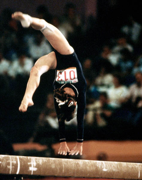 Canada's Andrea Thomas competes in a gymnastics event at the 1984 Olympic games in Los Angeles. (CP PHOTO/ COA/ Crombie McNeil)