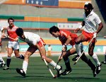 Canada's Niki Sandhu (7) plays field hockey at the 1984 Los Angeles Olympic Games. (CP Photo/ COA/ Ted Grant)