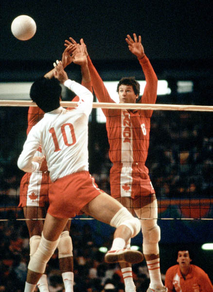 Canada's Al Coulter (right) competes in the men's volleyball event at the 1984 Los Angeles Summer Olympic Games. (CP PHOTO/COA/Scott Grant)