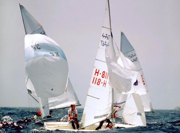 Canada's Frank McLaughlin and Martin ten Hove (left) compete in the yachting event at the 1984 Olympic games in Los Angeles. (CP PHOTO/ COA/ Cromby McNeil)